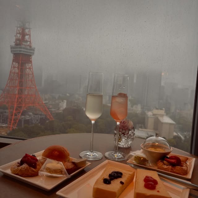 Tokyo Tower from an afternoon tea table